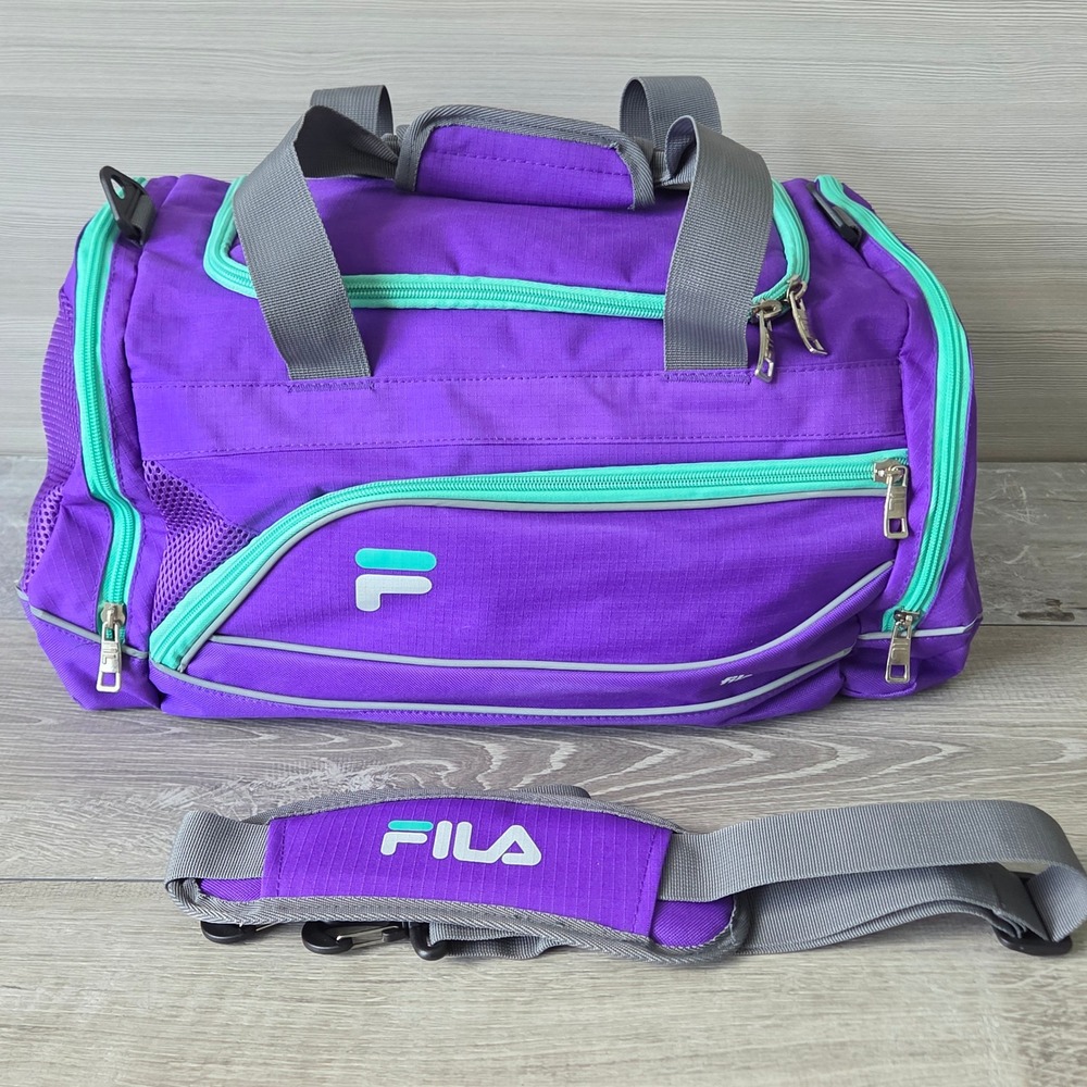 Fila Sport Duffle Bag Purple Teal Polyester Ripstop Gym Travel Carry On